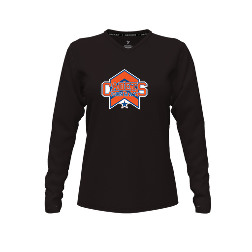 [FTLVCFBK-FYXS-LOGO1] Decker Comfort T-Shirt (Female Youth XS, Black, V Neck, Logo 1, Long Sleeve)