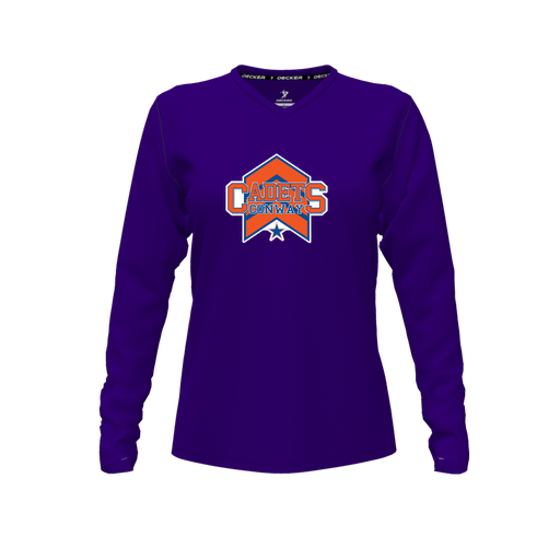 [FTLVCFPP-FYXS-LOGO1] Decker Comfort T-Shirt (Female Youth XS, Purple, V Neck, Logo 1, Long Sleeve)