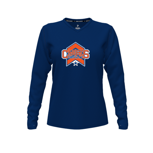 [CUS-DFW-TEES-PER-VNK-LSL-NVY-FYXS-LOGO1] Performance T-Shirt (Female Youth XS, Navy, V Neck, Logo 1, Long Sleeve)