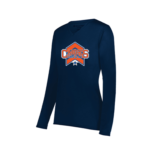 [222824.065.S-LOGO1] Ladies LS Smooth Sport Shirt (Female Adult S, Navy, Logo 1)